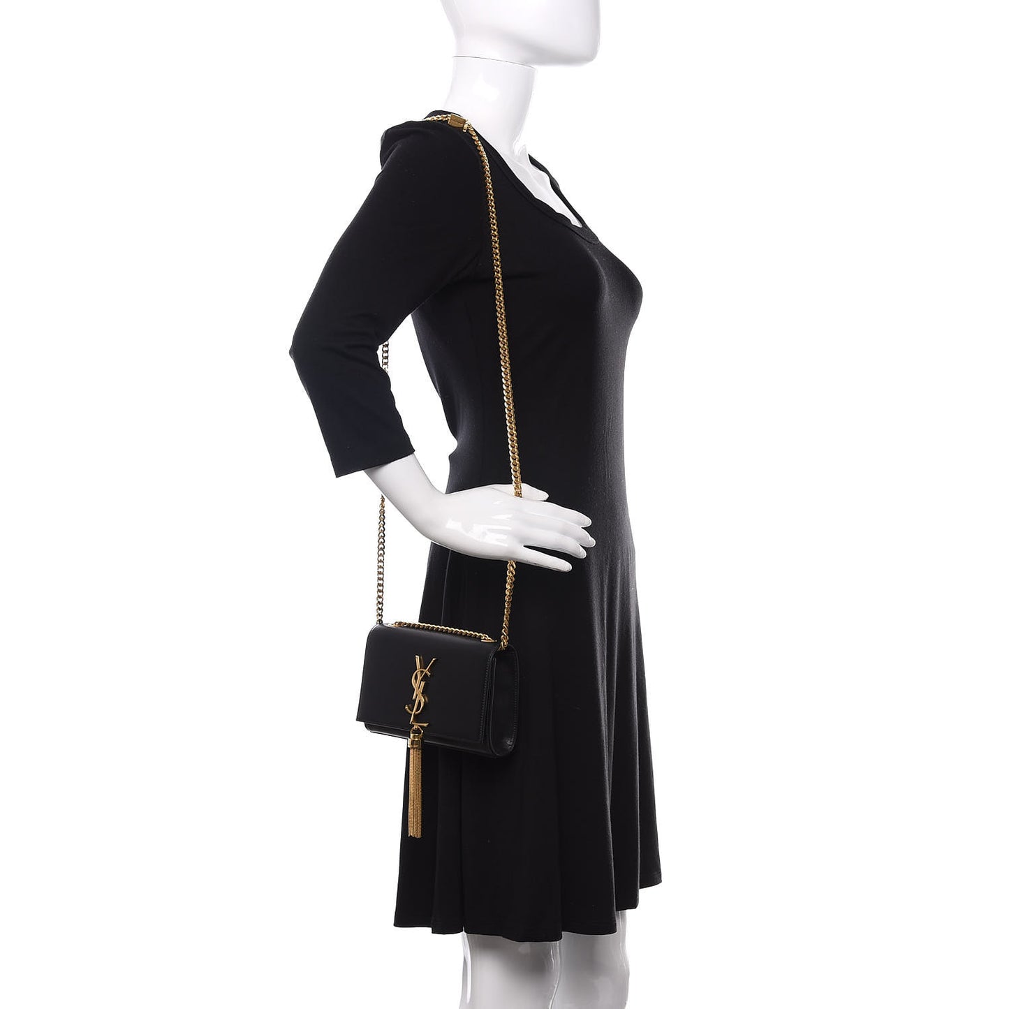 Calfskin Small Classic Monogram Kate Tassel Satchel Black