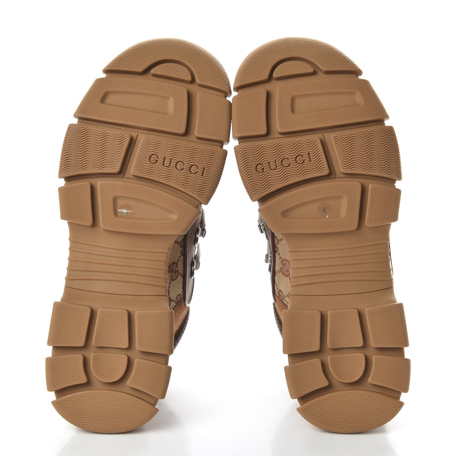 Gucci X SEGA Suede Calfskin GG Monogram Mens Flashtrek Sneakers 9 New Cuir Beige Ruggine 5 of 9