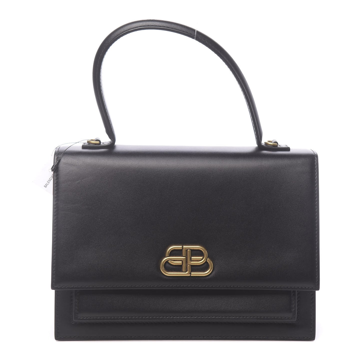 Box Calfskin Medium Sharp Top Handle Bag Black