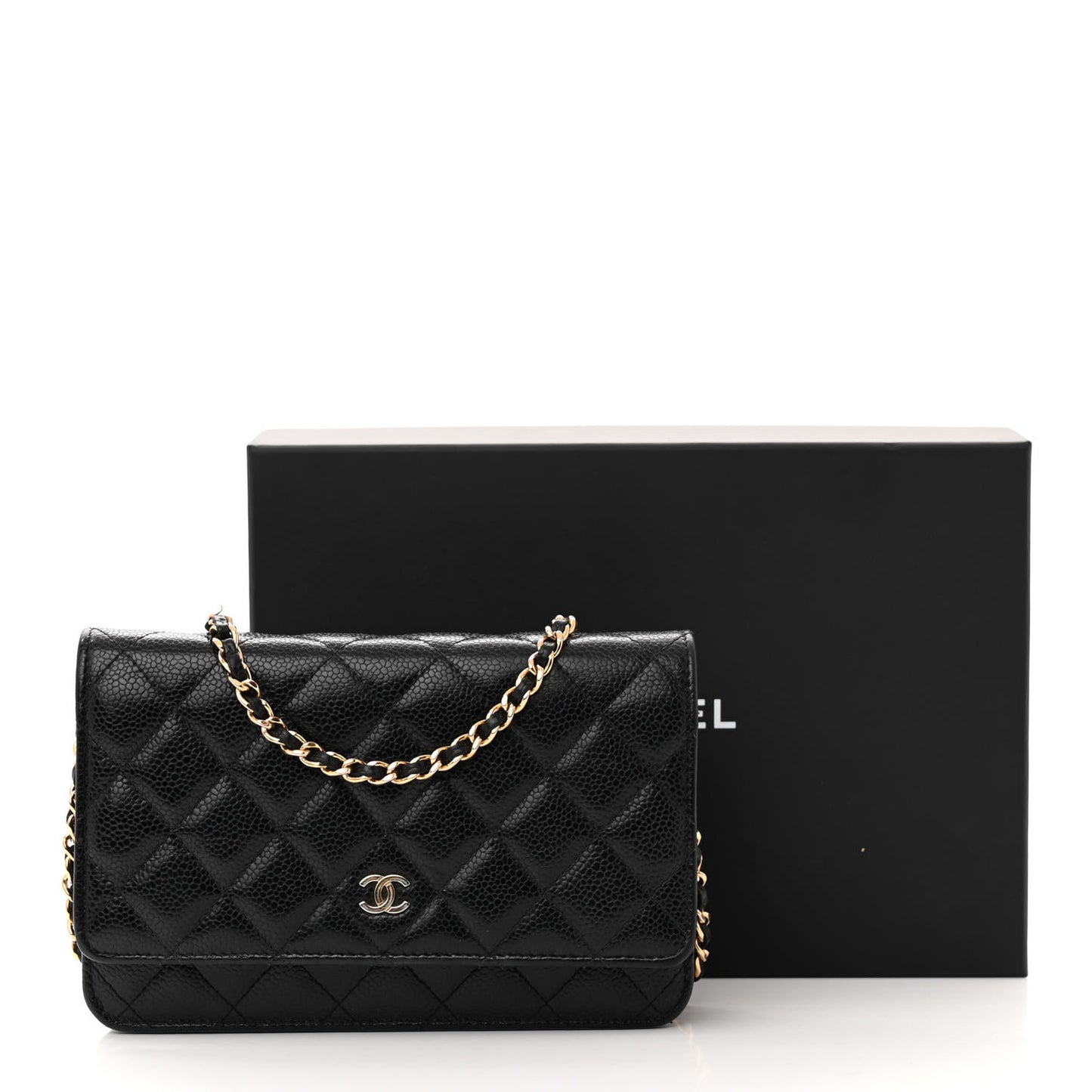 Caviar Quilted Wallet on Chain WOC Black