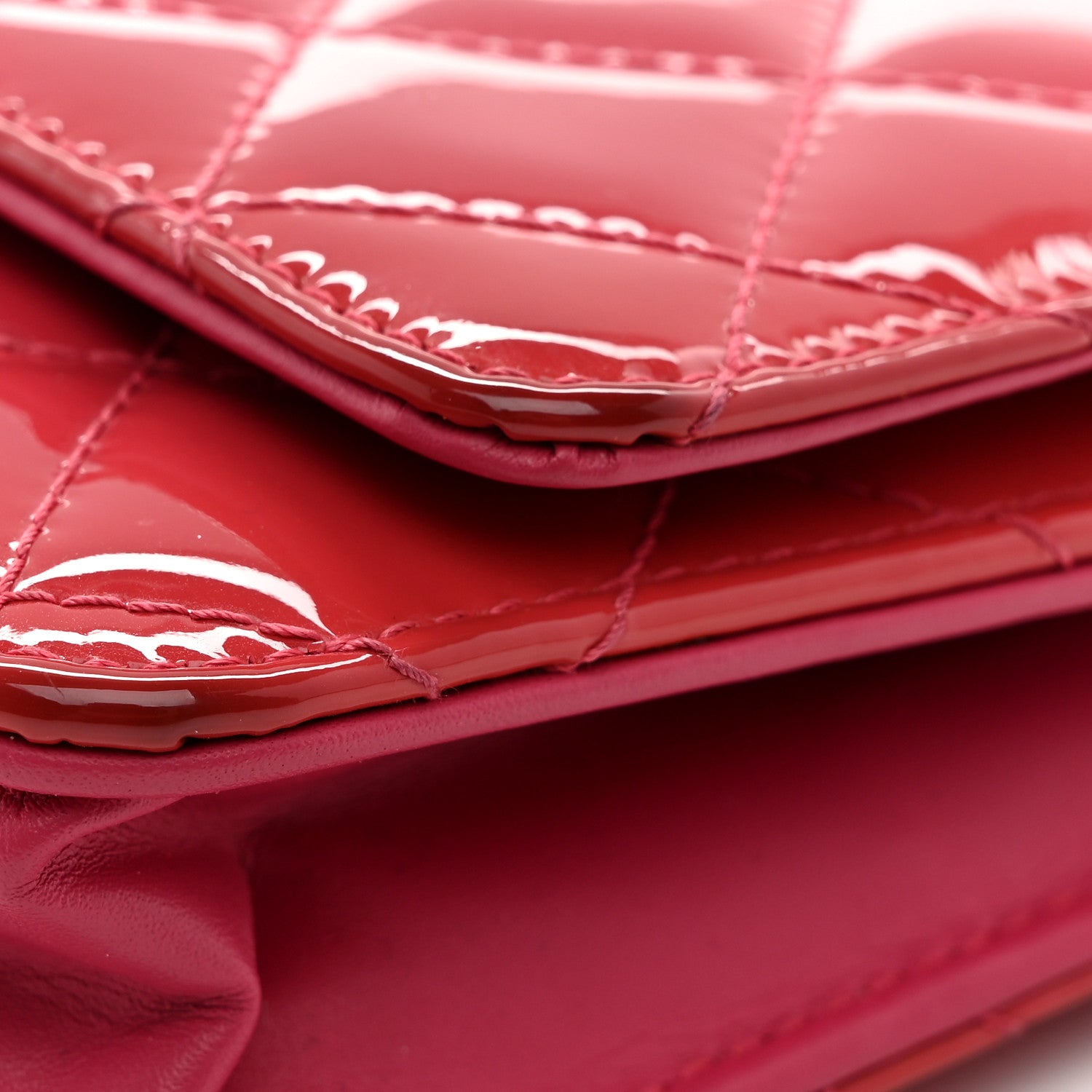 Chanel Patent Calfskin Quilted Wallet On Chain WOC Pink 11 of 14