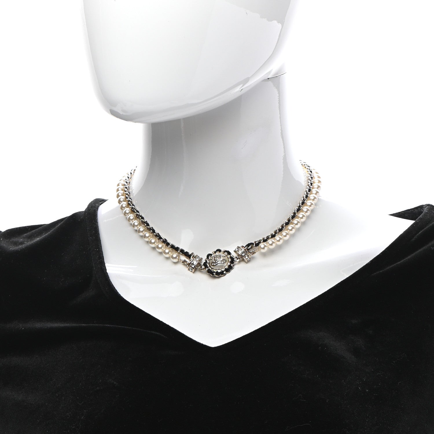 Chanel Pearl Crystal Lambskin CC Choker Gold Black 2 of 5