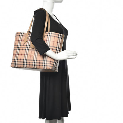 Burberry Grainy Calfskin Haymarket Check Medium Reversible Tote Camel 3 of 18