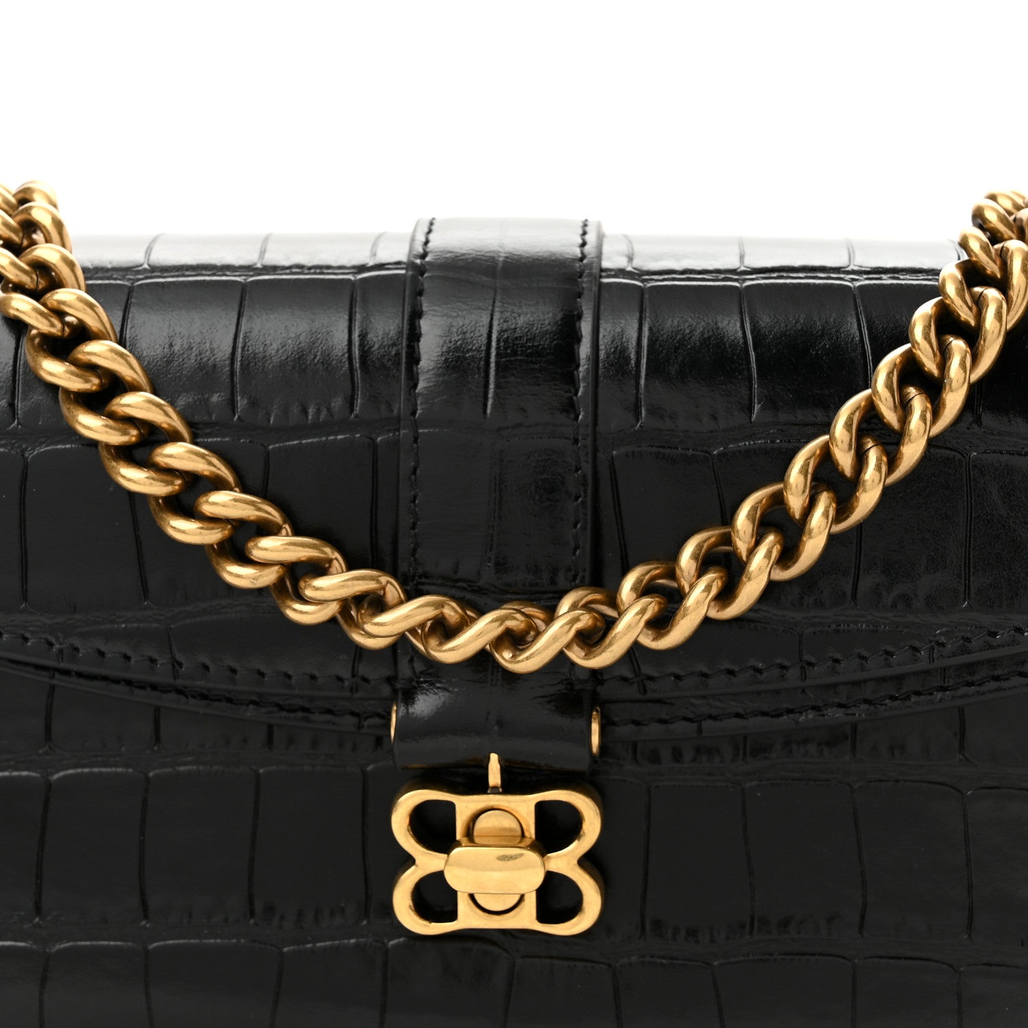 Balenciaga Shiny Super Supple Calfskin Crocodile Embossed Minister Flap Bag XS Black 7 of 10