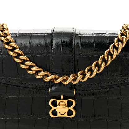 Balenciaga Shiny Super Supple Calfskin Crocodile Embossed Minister Flap Bag XS Black 7 of 10