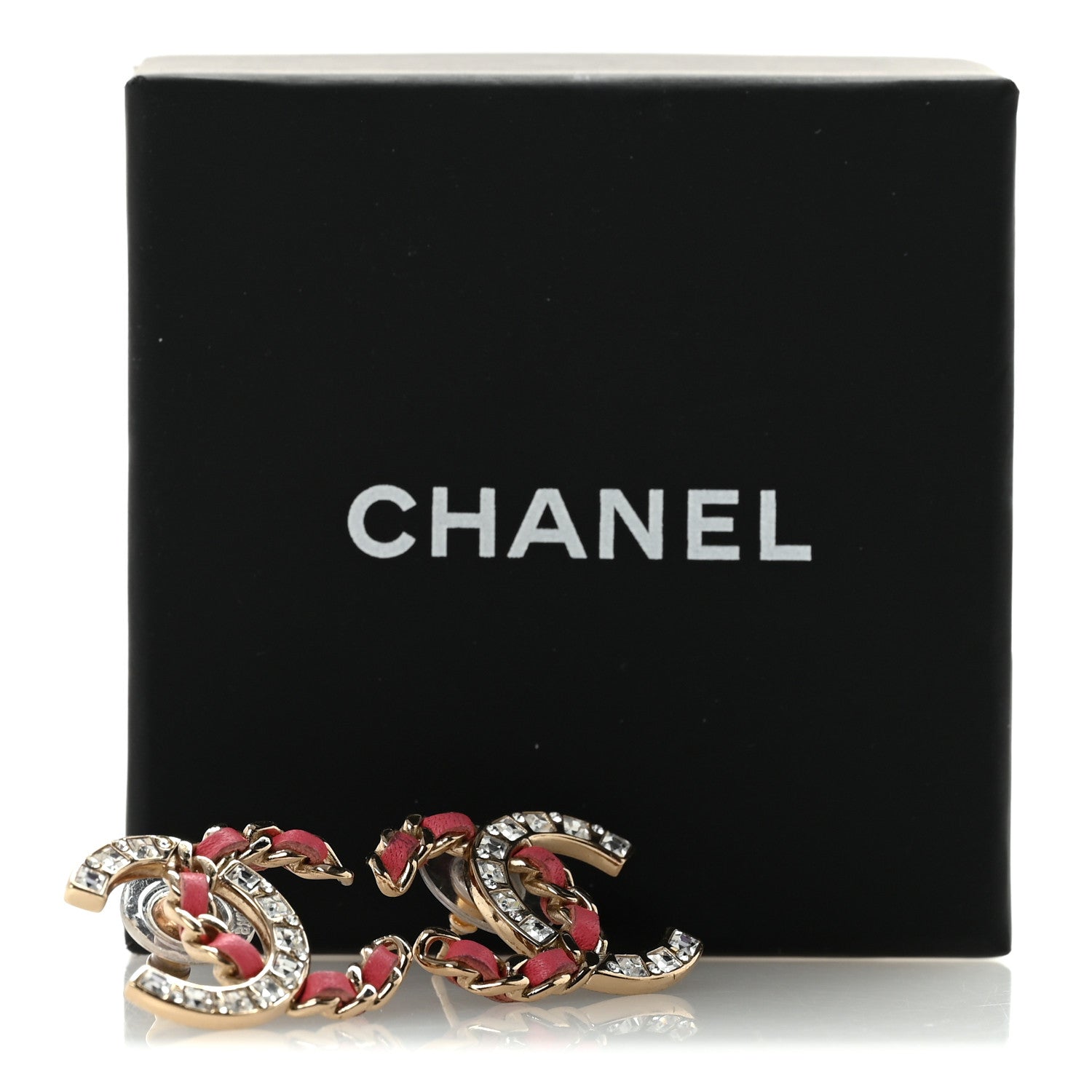 Chanel Lambskin Baguette Crystal CC Chain Earrings Pink Gold 9 of 10