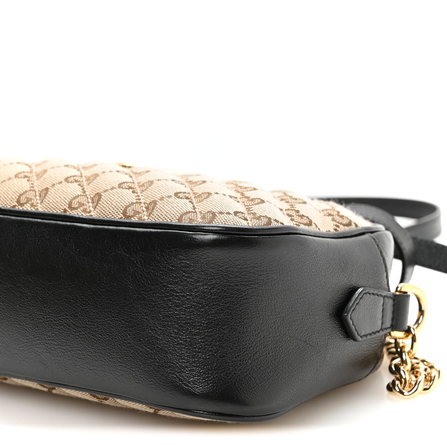 Gucci Monogram Matelasse Diagonal Small GG Marmont Chain Shoulder Bag Beige Black 9 of 10