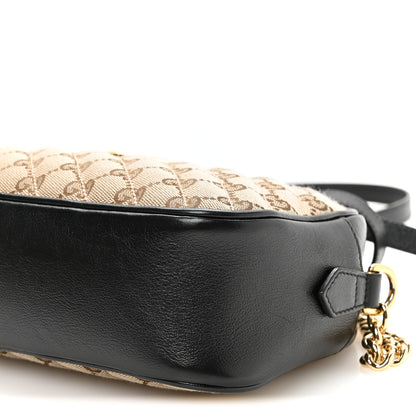 Gucci Monogram Matelasse Diagonal Small GG Marmont Chain Shoulder Bag Beige Black 9 of 10