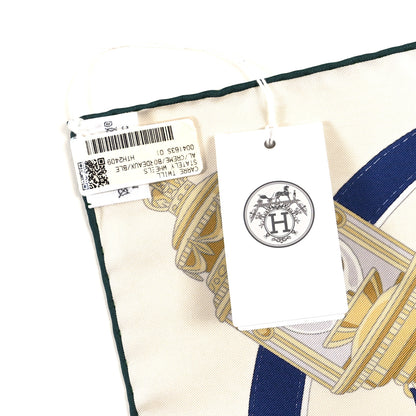 Hermes Silk Stately Wheels Scarf 90 Creme Bordeaux Bleu 3 of 3