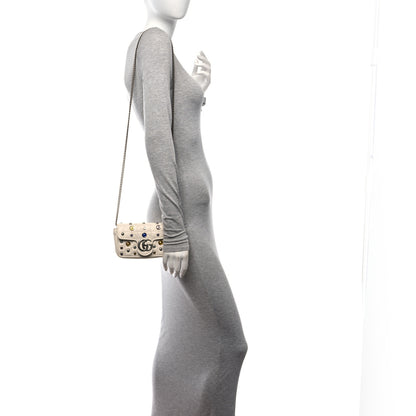 Gucci Calfskin Crystal Matelasse Aria Super Mini GG Marmont Shoulder Bag Mystic White Multicolor 2 of 11