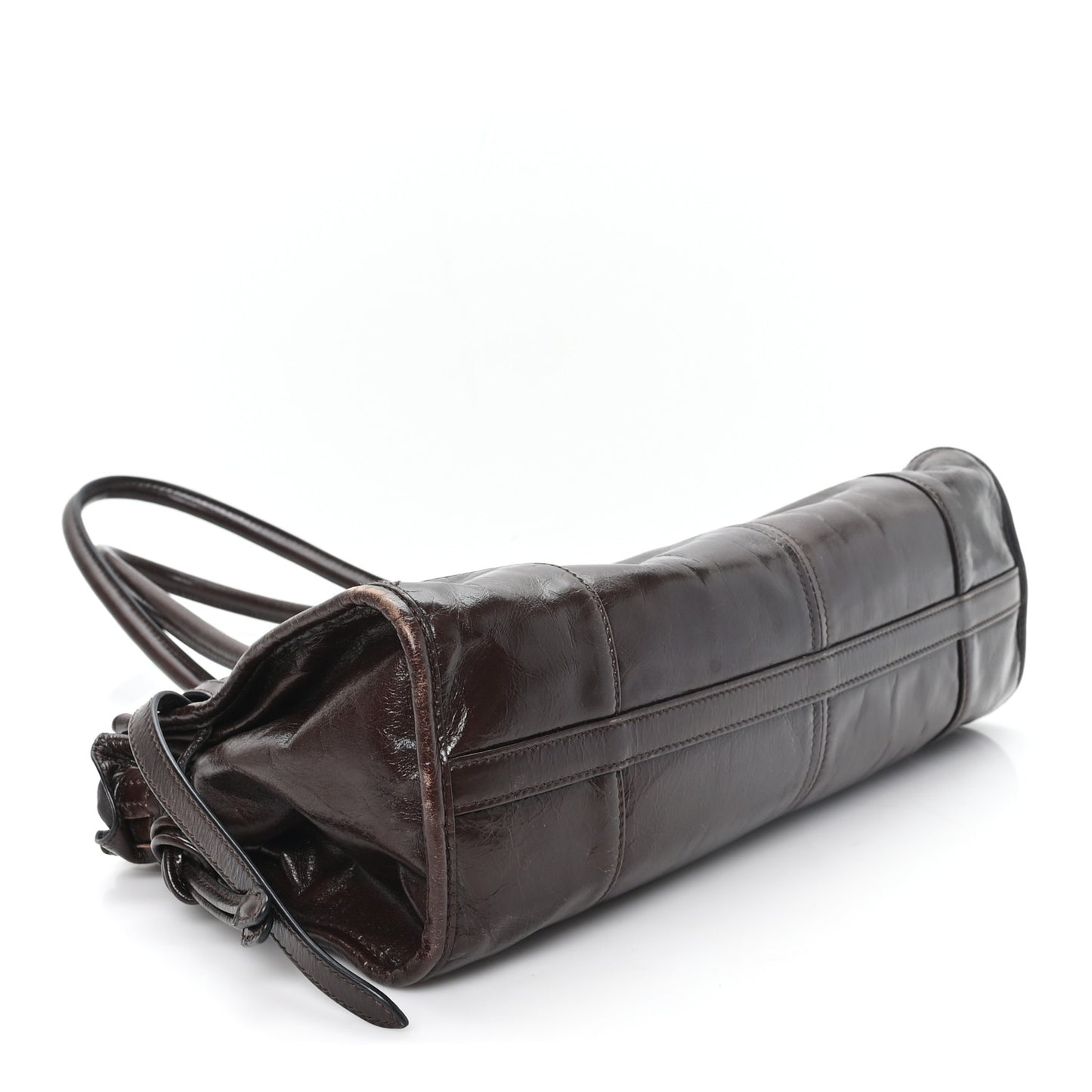 Glossy Calfskin Triangle Medium Bonnie Shoulder Bag Dark Brown