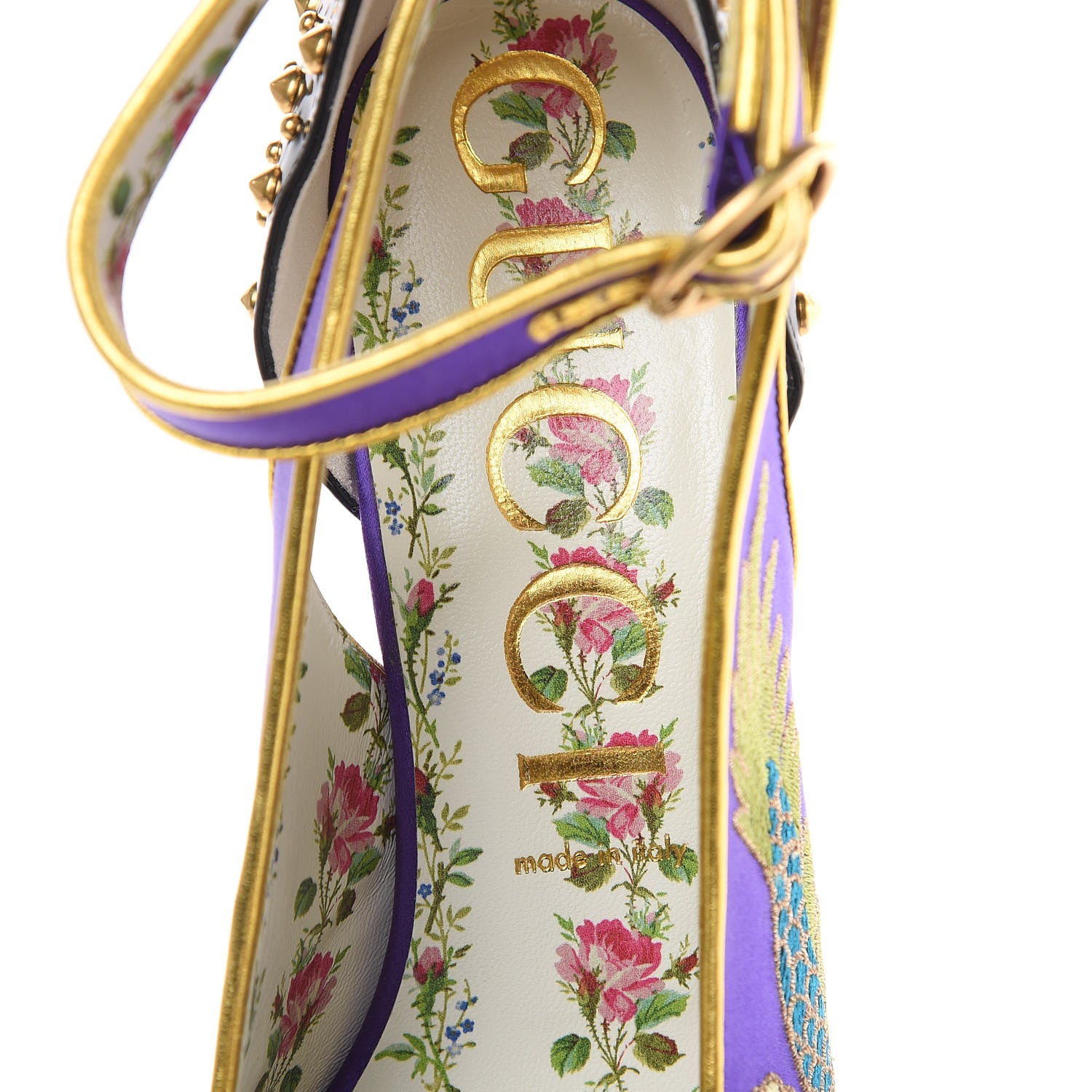 Gucci Satin Embroidered Dragon Caspar Pumps 41 Purple Oro Vecchio Black 6 of 11