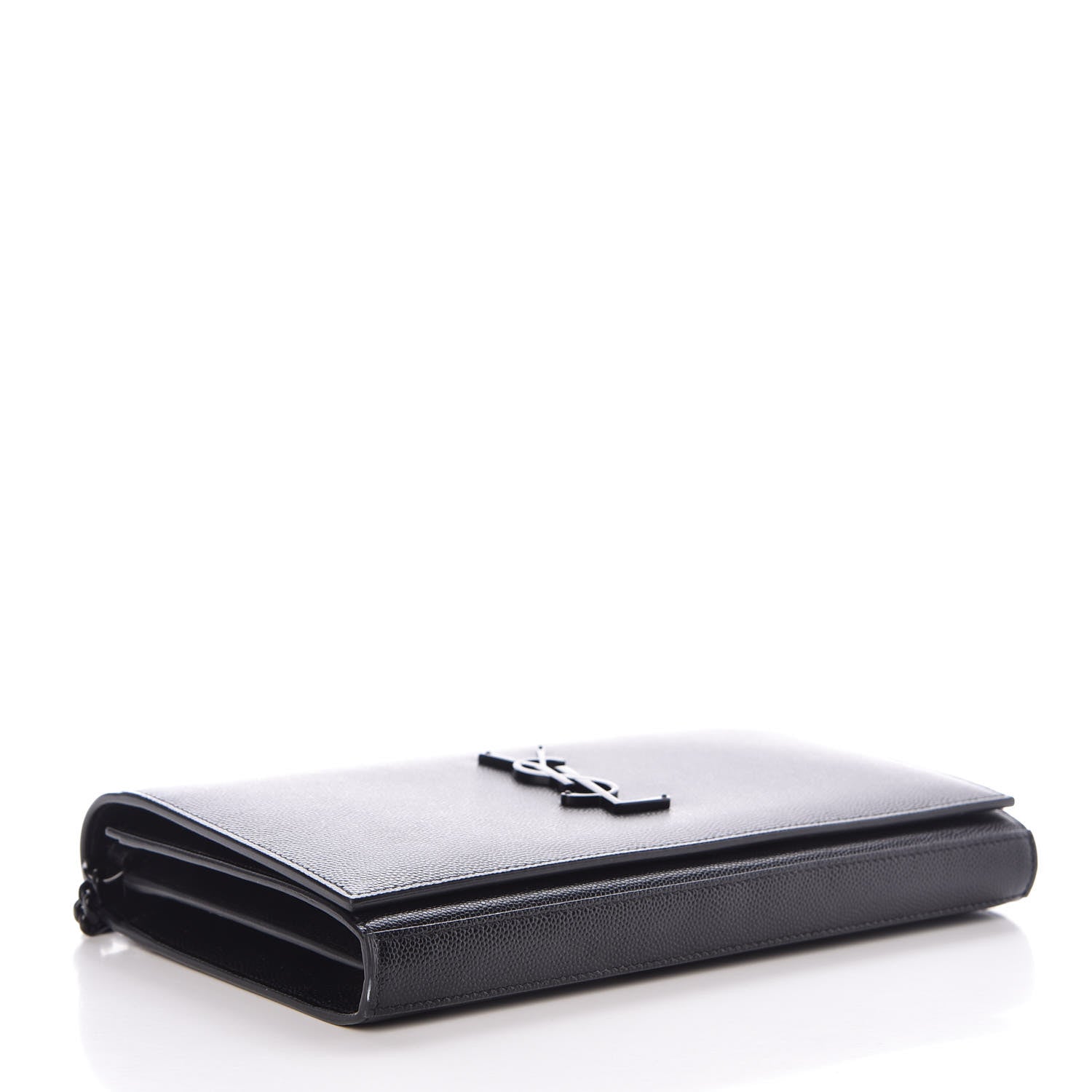 Saint Laurent Grain De Poudre Matelasse Chevron Monogram Chain Wallet Black 4 of 13