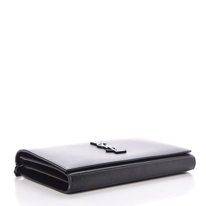 Saint Laurent Grain De Poudre Matelasse Chevron Monogram Chain Wallet Black 4 of 13