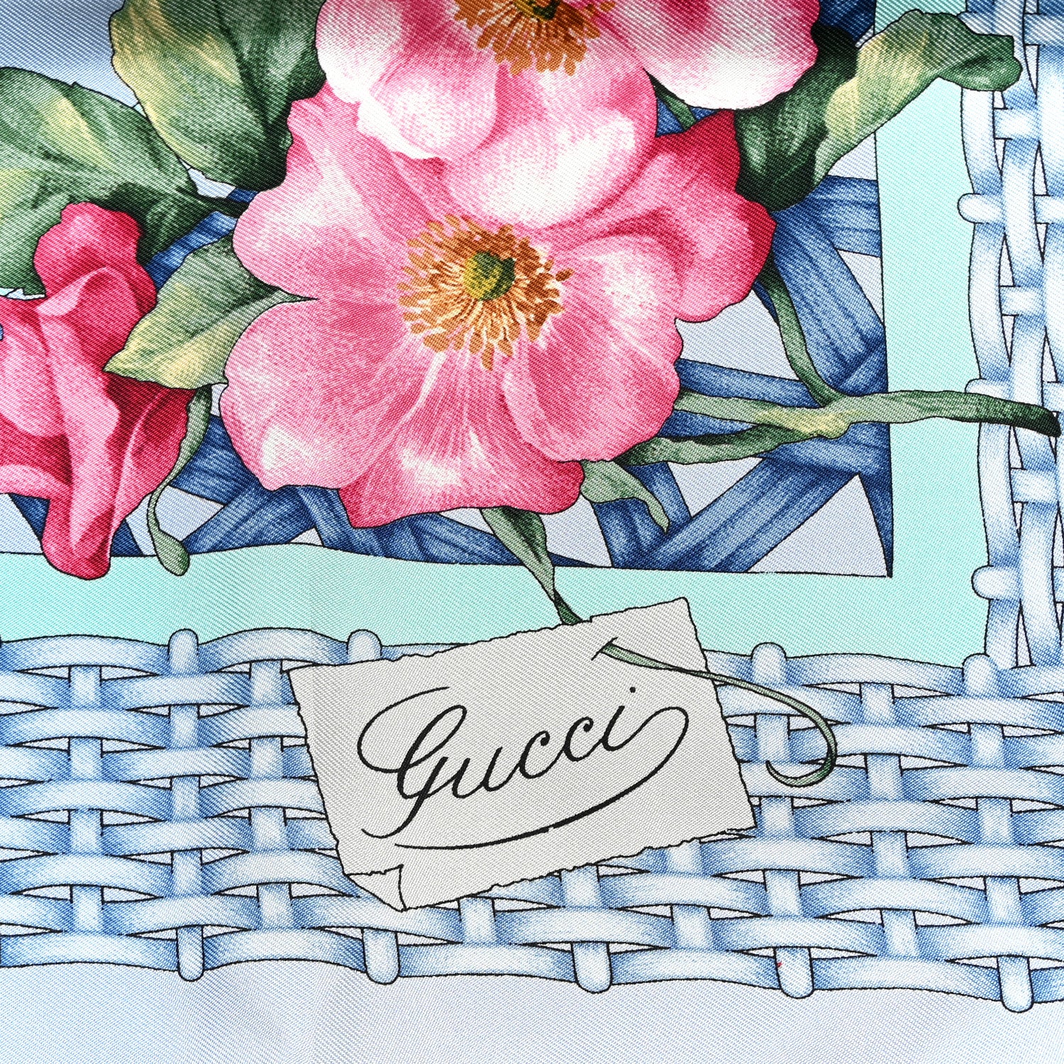 Gucci Silk Twill Floral Basket Square Scarf Blue Multicolor 4 of 14