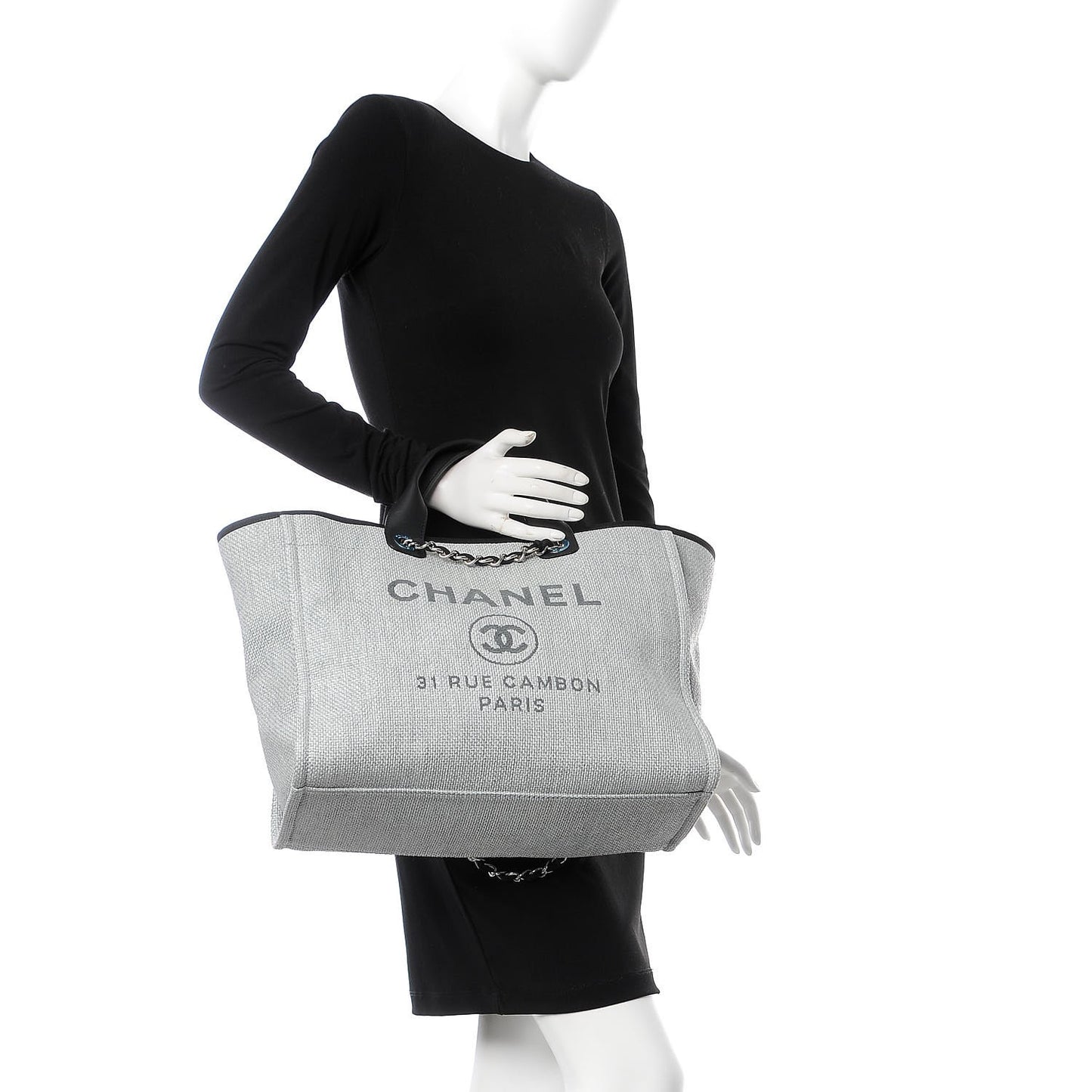 Woven Straw Raffia Large Deauville Tote Grey