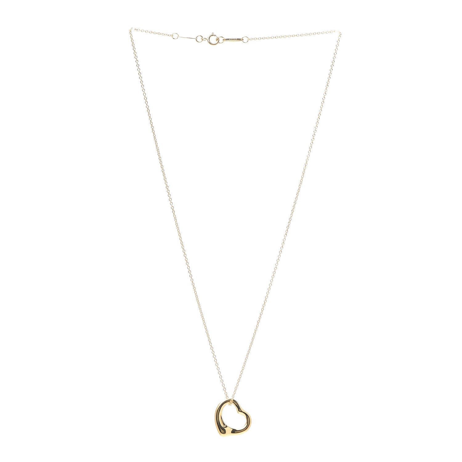 Tiffany 18K Yellow Gold 16mm Elsa Peretti Open Heart Pendant Necklace 3 of 6