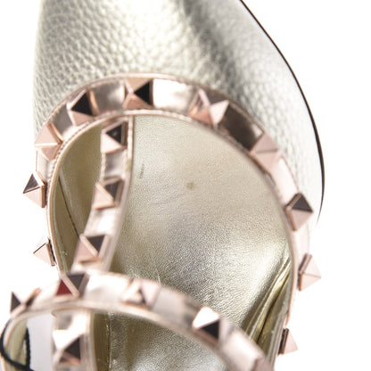 Valentino Garavani Metallic Pebbled Calfskin Rockstud Ankle Strap 100mm Pumps 39.5 Rame Sahara 11 of 13