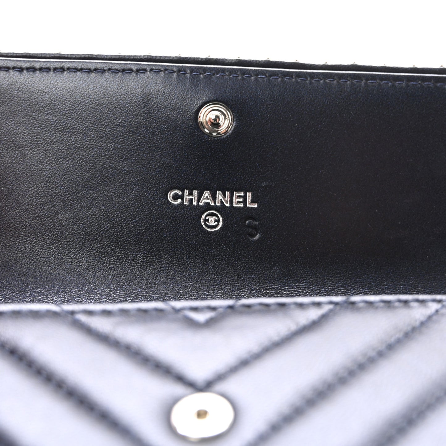 Lambskin Chevron Quilted Studded Small Flap Wallet Navy Blue