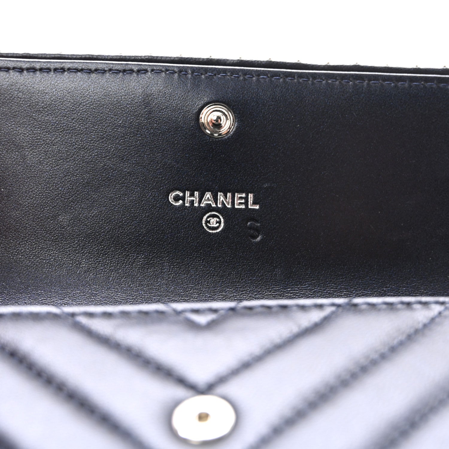 Chanel Lambskin Chevron Quilted Studded Small Flap Wallet Navy Blue 6 of 8