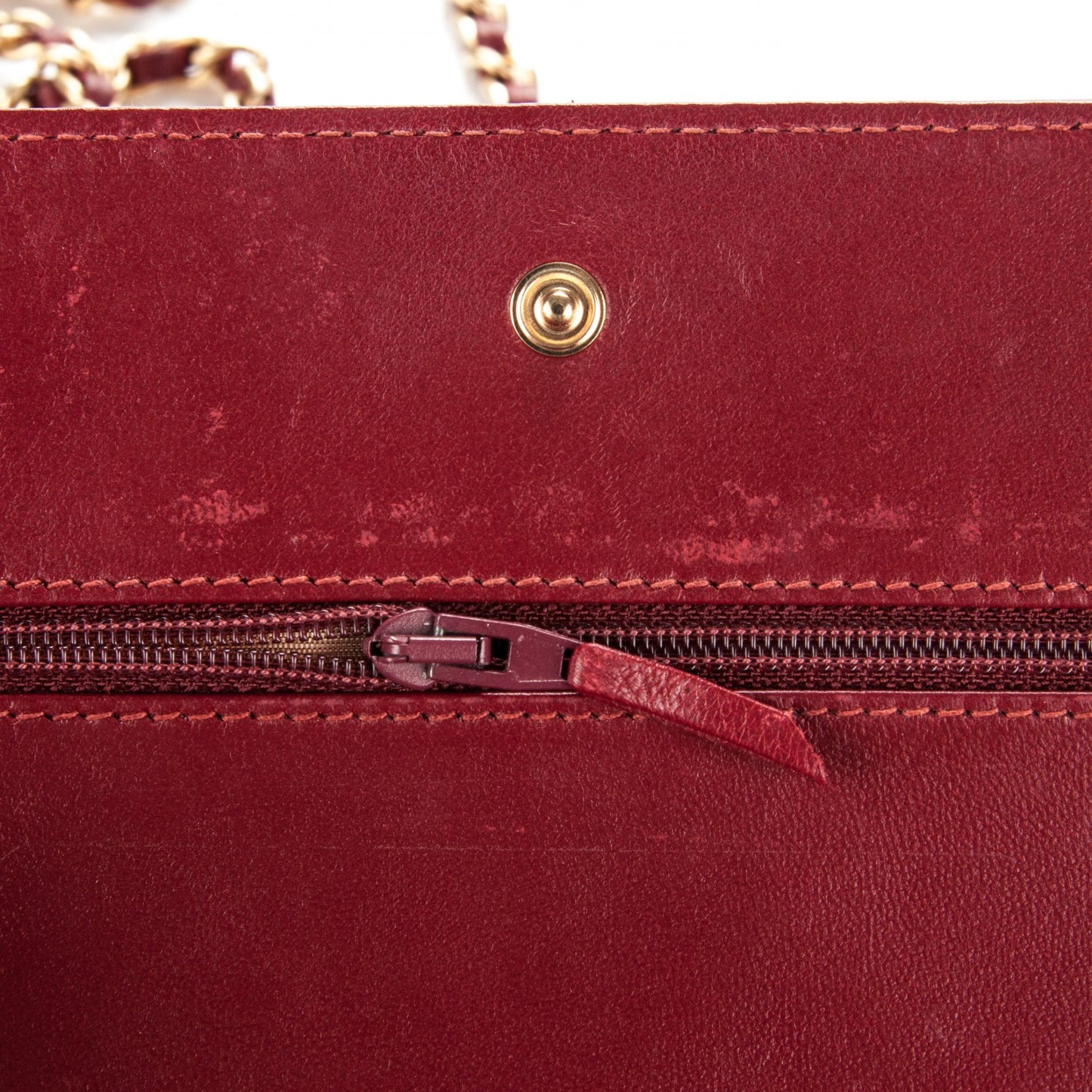 Glazed Calfskin Quilted Wallet On Chain WOC Dark Red