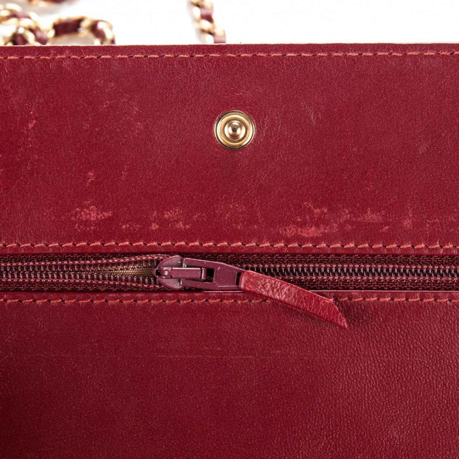 Chanel Glazed Calfskin Quilted Wallet On Chain WOC Dark Red 6 of 13
