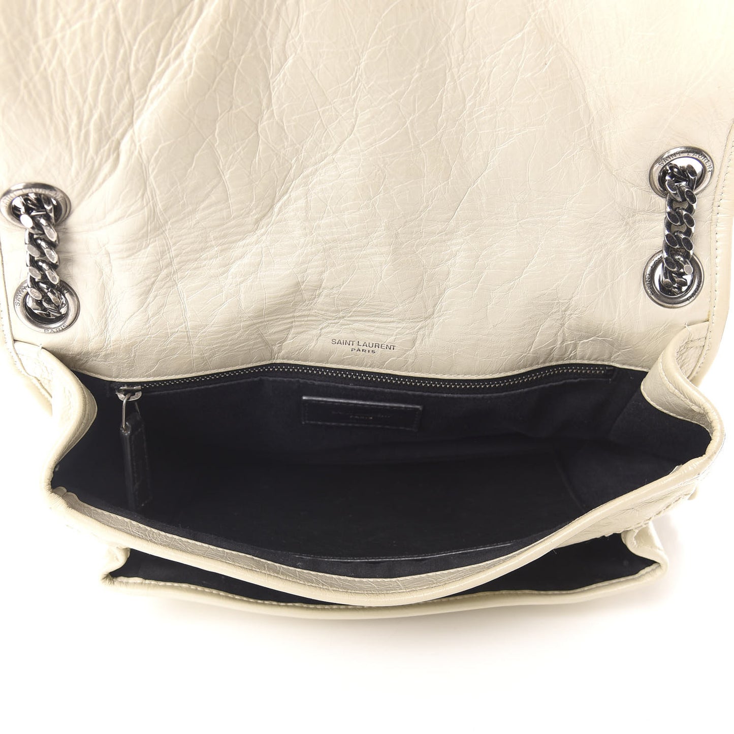 Crinkled Calfskin Matelasse Monogram Medium Niki Chain Satchel Ivory