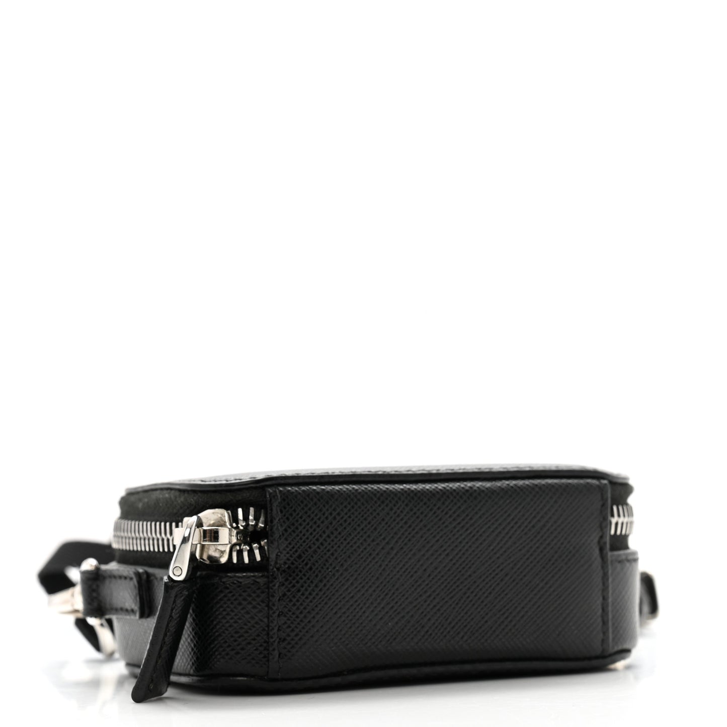 Saffiano Travel Metal Triangle Logo Mini Pouch Shoulder Bag Black
