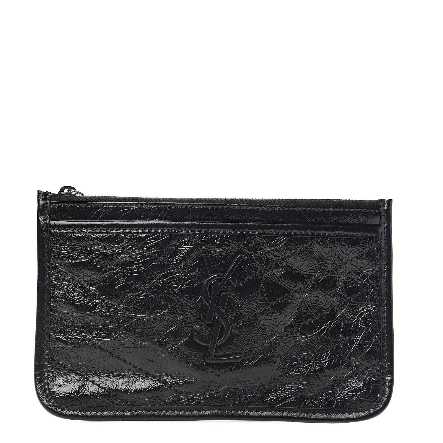 Saint Laurent Crinkled Calfskin Matelasse Monogram Niki Bill Pouch Black 1 of 6