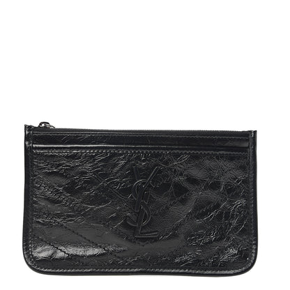 Saint Laurent Crinkled Calfskin Matelasse Monogram Niki Bill Pouch Black 1 of 6