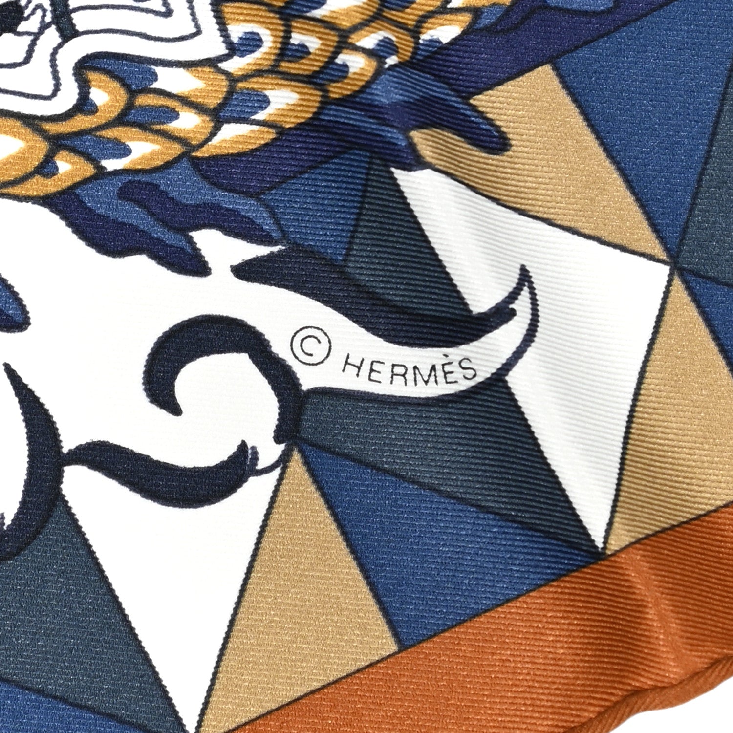 Hermes Silk Vintage L Epopee D Hermes Detail Scarf 70 Marine Caramel White 3 of 5