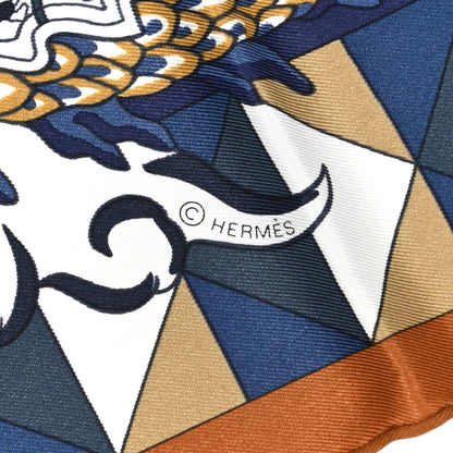 Hermes Silk Vintage L Epopee D Hermes Detail Scarf 70 Marine Caramel White 3 of 5