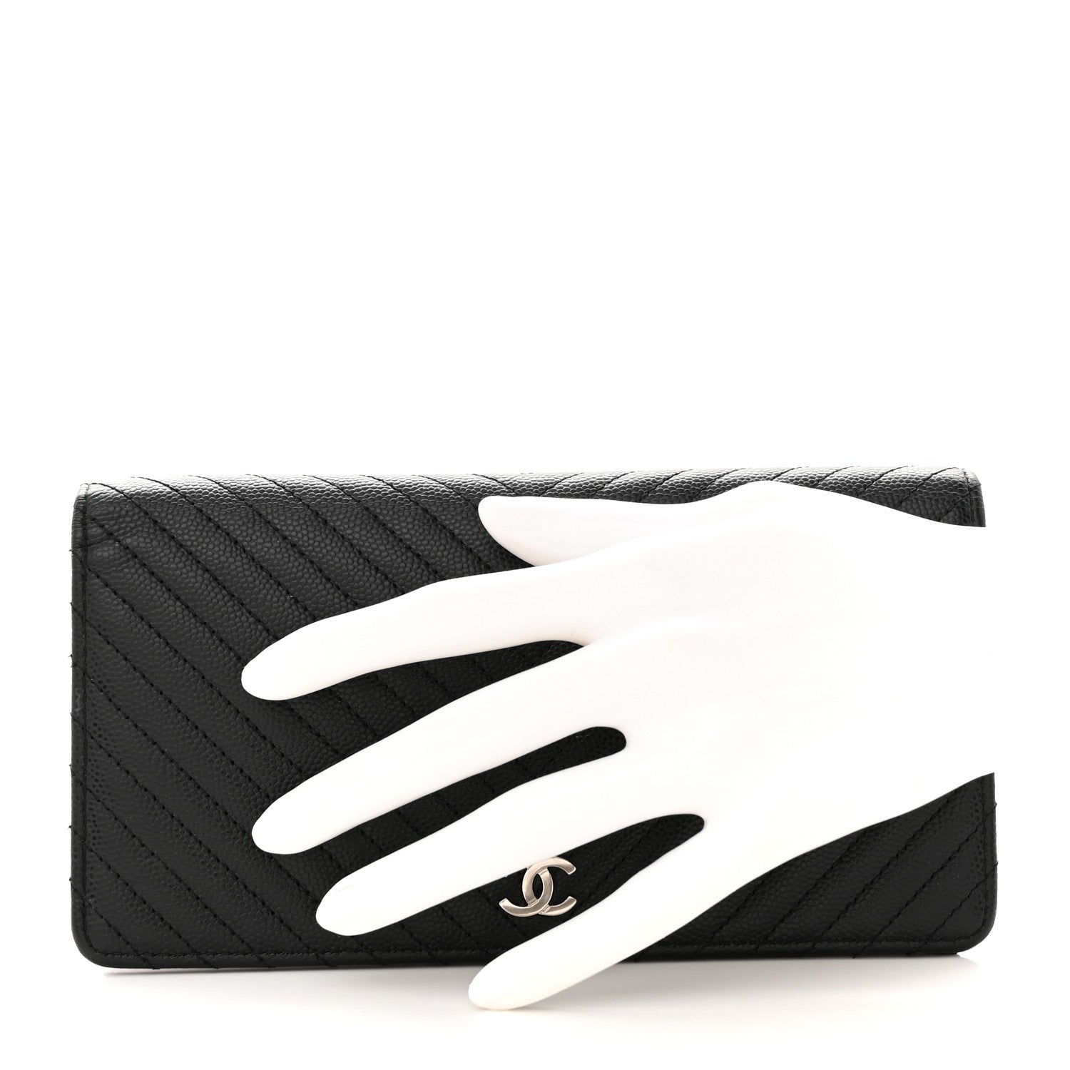 Chanel Caviar Chevron Quilted Yen Wallet Black 2 of 11
