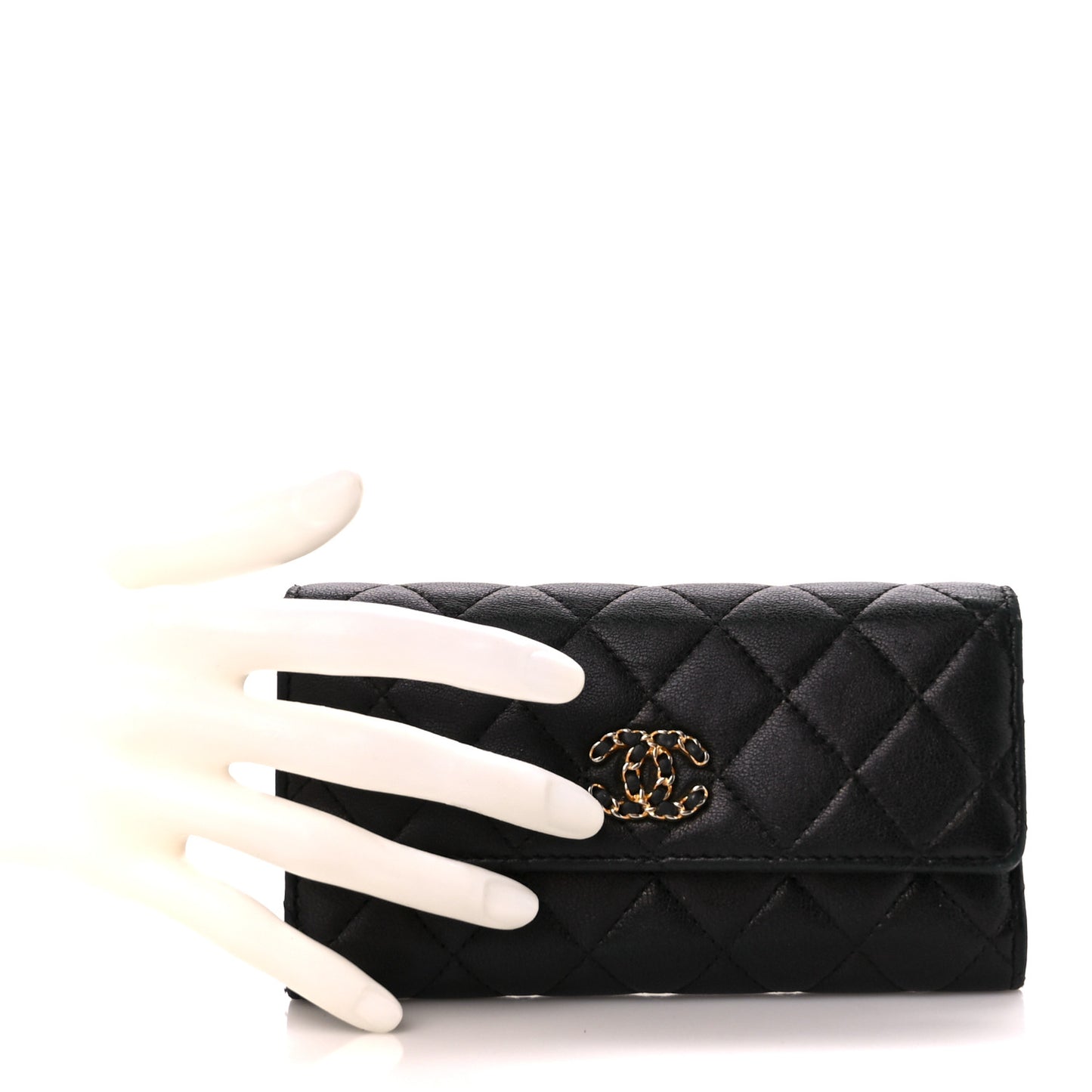 Lambskin Quilted Medium Chanel 19 Flap Wallet Black