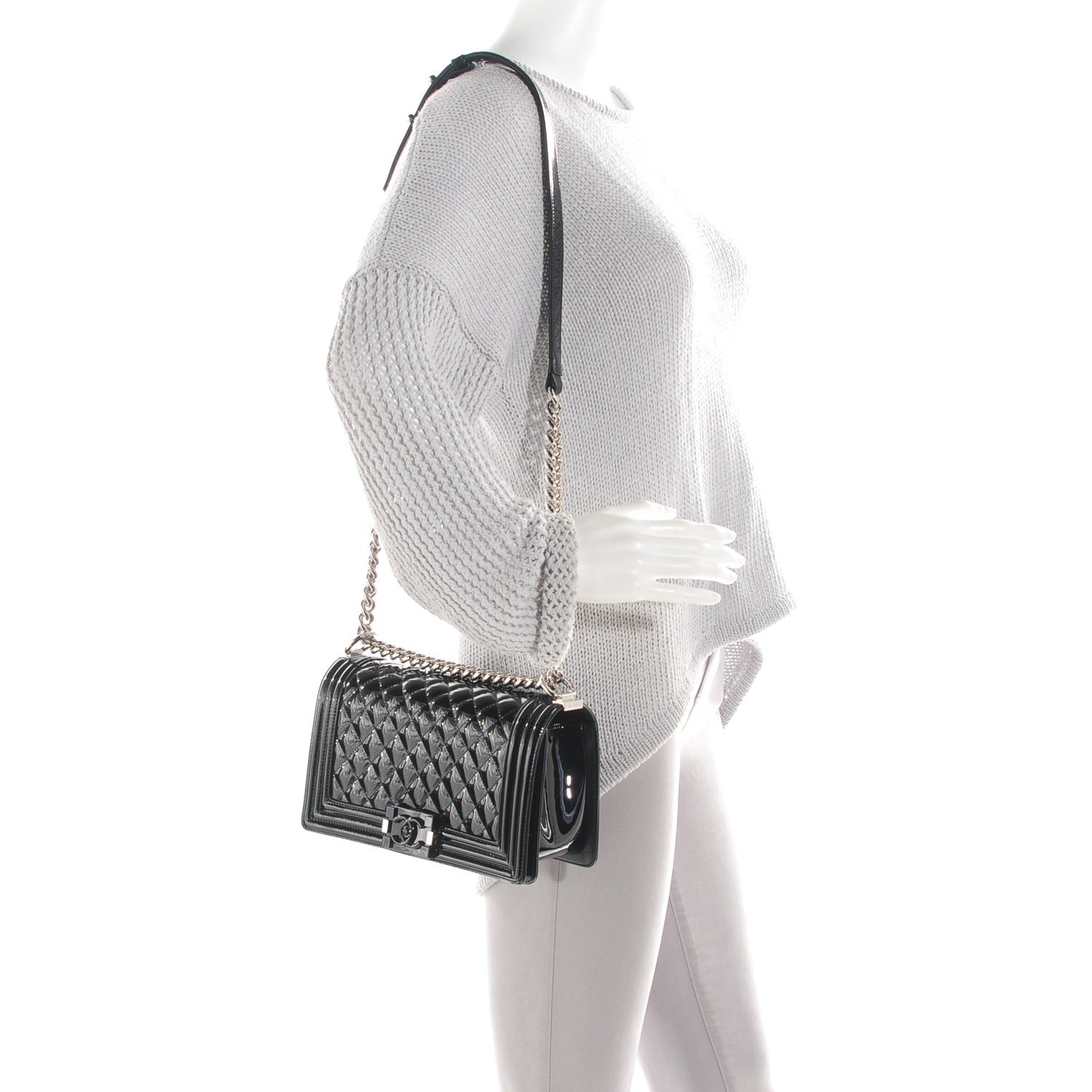 Chanel Patent Calfskin Quilted Medium Plexiglass Boy Flap Black 2 of 9