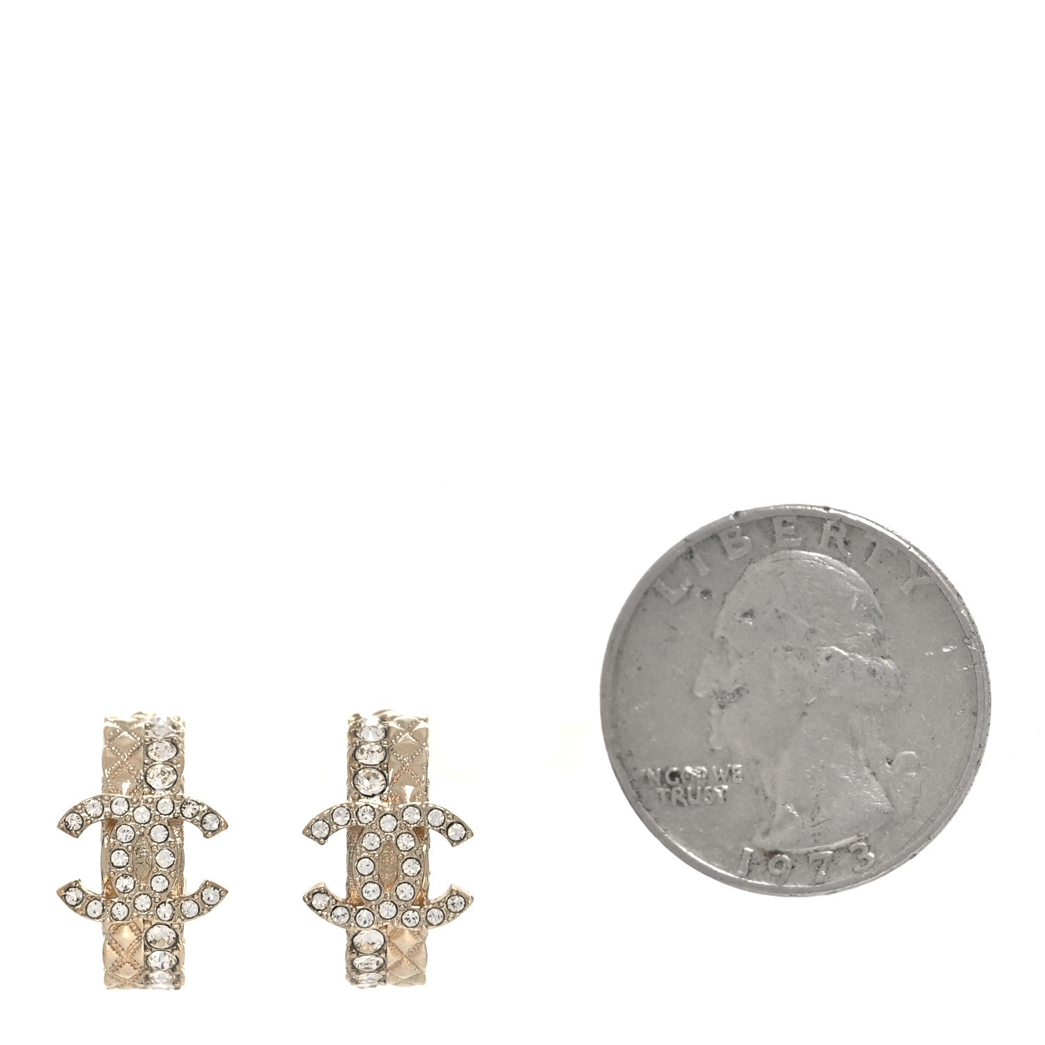 Chanel Metal Crystal Quilted CC Hoop Earrings Gold 2 of 4