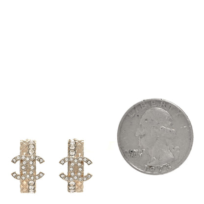 Chanel Metal Crystal Quilted CC Hoop Earrings Gold 2 of 4