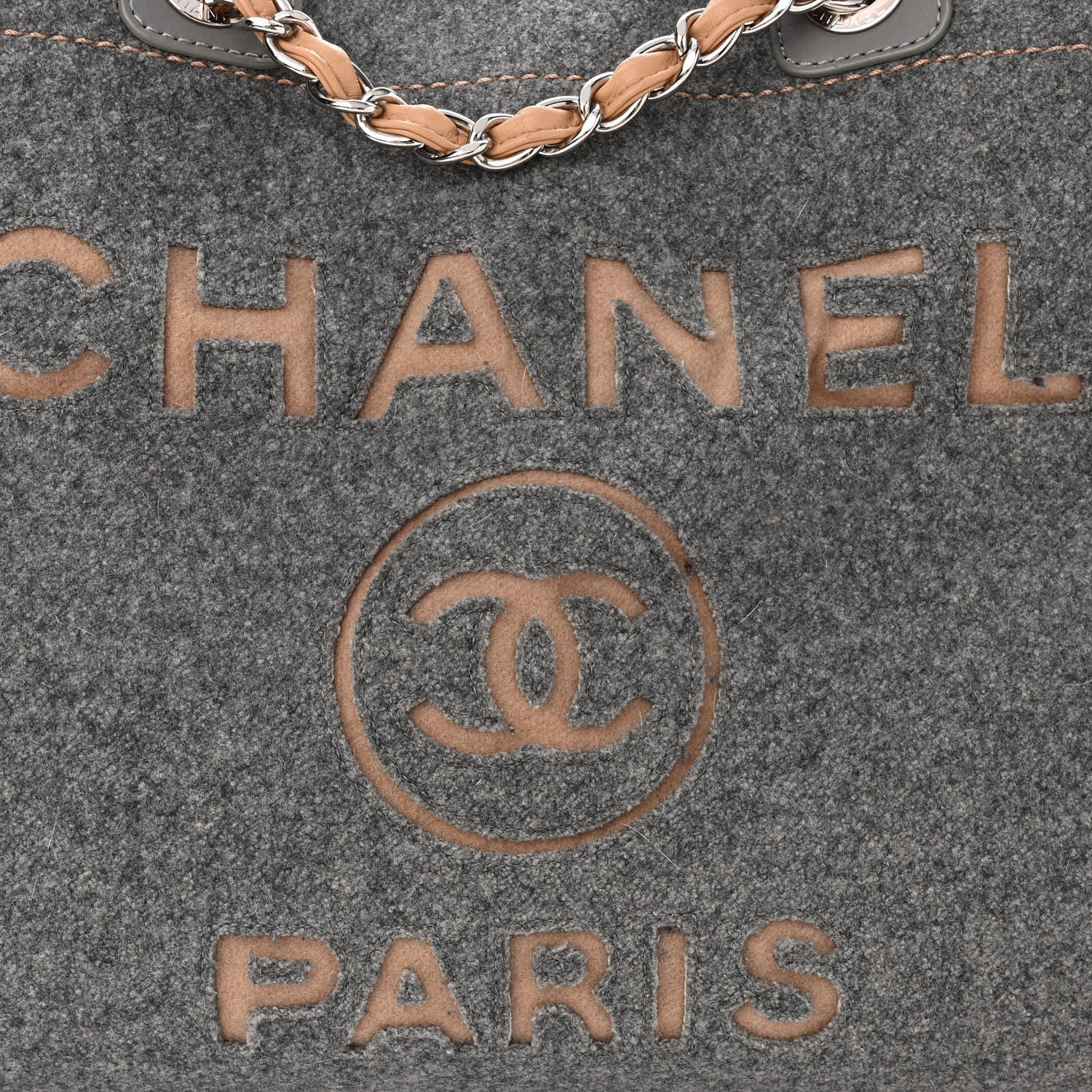 Chanel Wool Felt Calfskin Large Deauville Tote Grey Beige 8 of 14