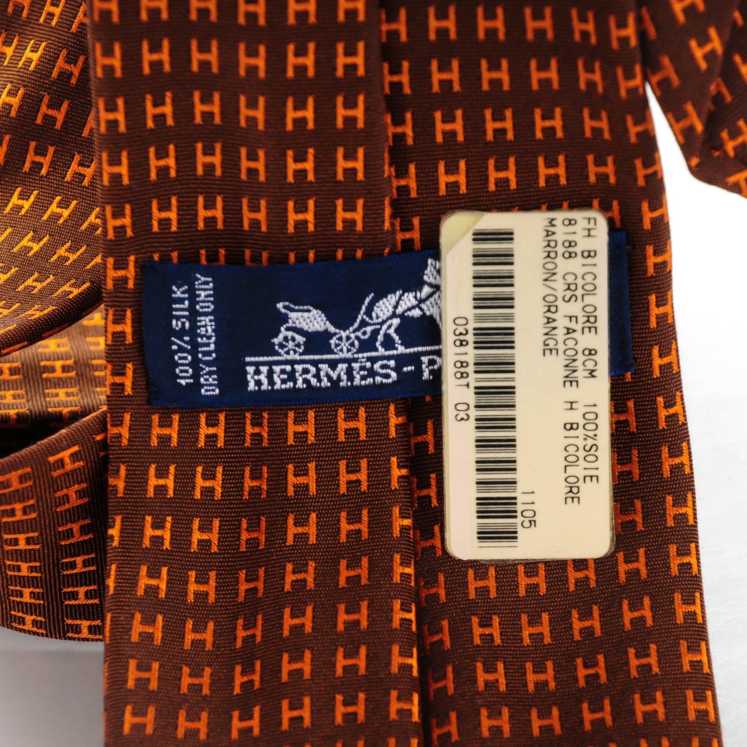 Hermes Woven Silk H Bi-Color Mens Neck Tie Marron Orange 3 of 6