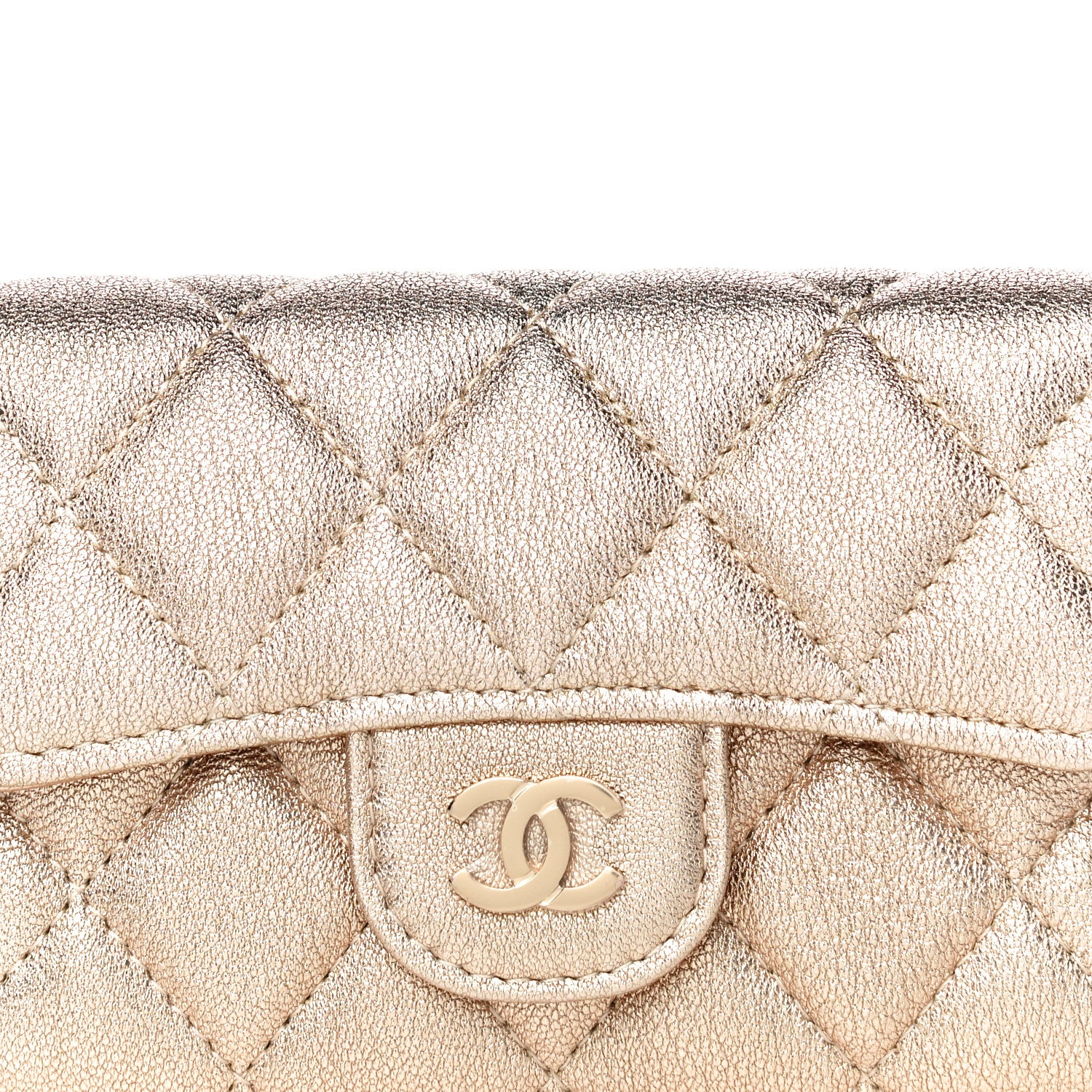 Chanel Metallic Lambskin Quilted Flap Card Holder Wallet Gold 9 of 12