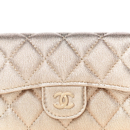 Chanel Metallic Lambskin Quilted Flap Card Holder Wallet Gold 9 of 12