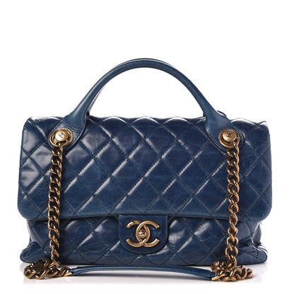 Chanel Glazed Calfskin Castle Rock Medium Flap Blue 1 of 13
