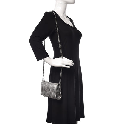 Miu Miu Metallic Nappa Matelasse Chain Crossbody Cromo 2 of 11