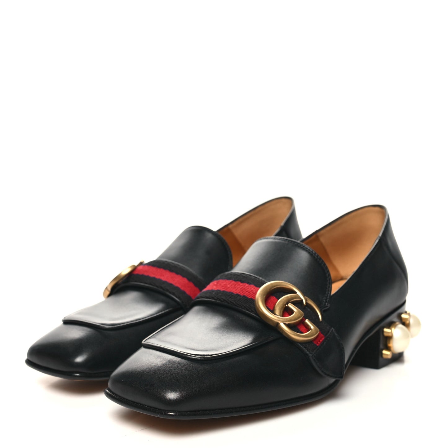 Betis Glamour Calfskin Web Pearl Embellished Peyton 35mm Loafer Pumps 36 Black