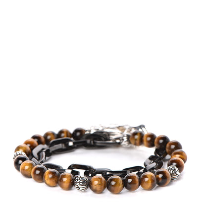 John Hardy Stainless Steel Sterling Silver Tiger's Eye Naga Double Wrap Link Bracelet 3 of 4