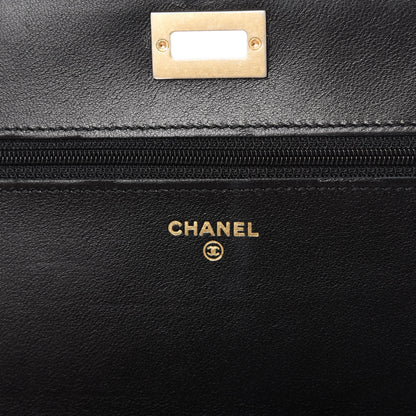 Chanel Lambskin Metallic Calfskin Crocodile Embossed 2.55 Reissue Wallet On Chain WOC Black Gold 8 of 11