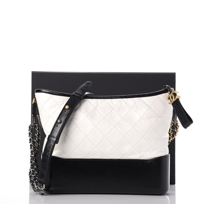 Chanel Aged Calfskin Quilted Medium Gabrielle Hobo Black White 8 of 8