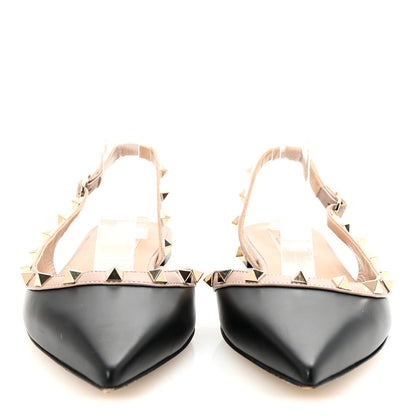 Valentino Garavani Nappa Rockstud Slingback Flats 38.5 Black Poudre 3 of 9