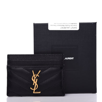 Saint Laurent Grain De Poudre Matelasse Chevron Monogram Credit Card Case Black 8 of 8