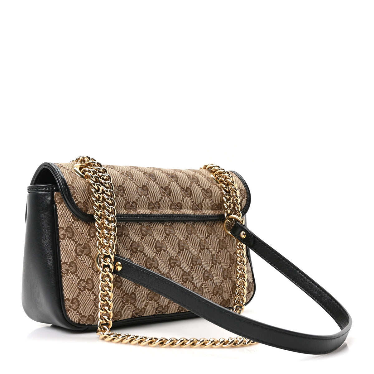 Monogram Matelasse Diagonal Small GG Marmont Shoulder Bag Beige Black